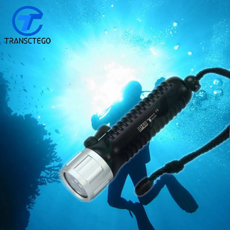 

Free shipping top Quality Snorkeling Waterproof underwater diving Flashlight 60m Depth charge torch light sea fishing flashlamp