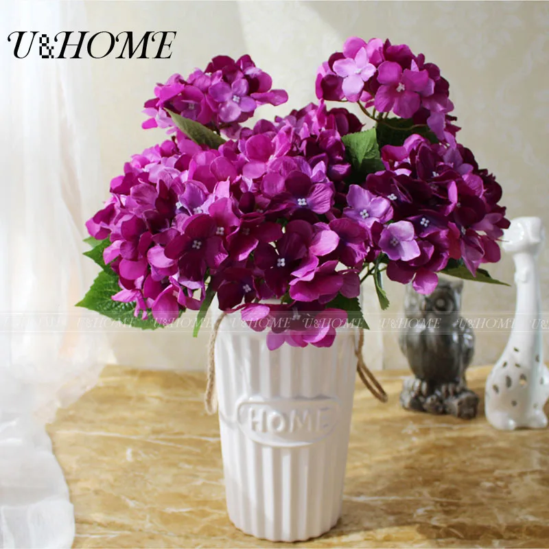 6 heads artificial hydrangea fake silk flowers high quality for wedding