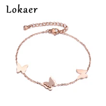 Lokaer, Бабочка, элемент, нержавеющая сталь, браслет-цепочка, добавленная цепочка, розовое золото, цвет, ювелирное изделие для девочки, B18182