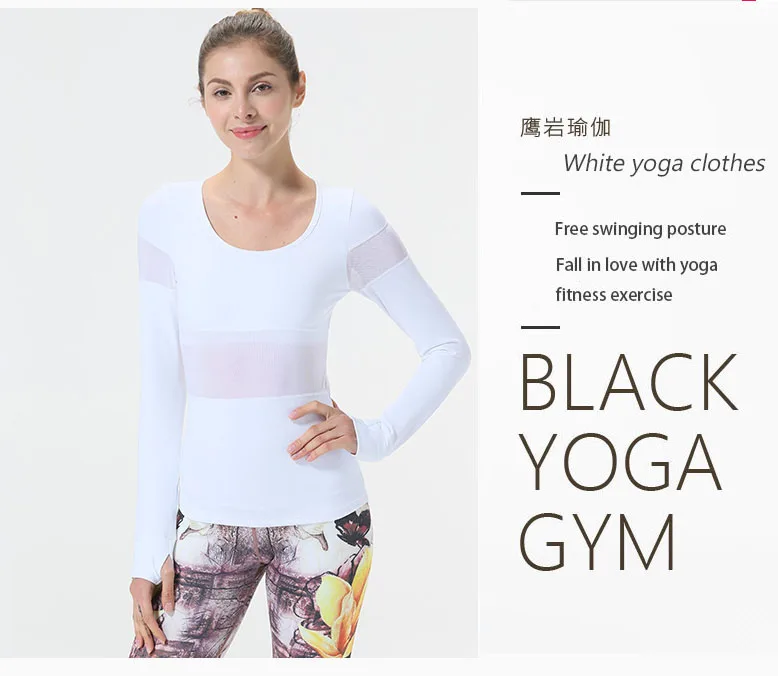 Women Gym White Crop Tops Yoga Shirts Long Sleeve Workout