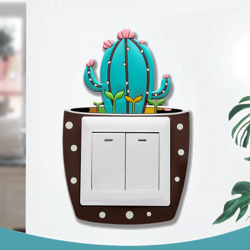 1Pc Cartoon 3D Cactus Fluorescent Switches Stickers Silicone On off