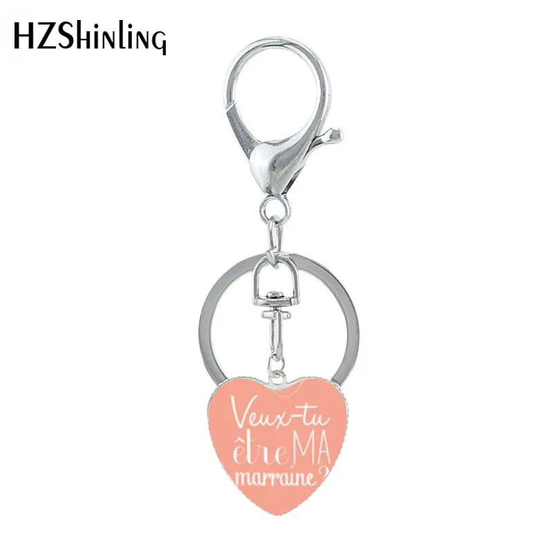 

2019 New Veut Tu Etre Ma Marraine Heart Keychain Do You Want To Be My Godmother Glass Pendant Keychains For Woman