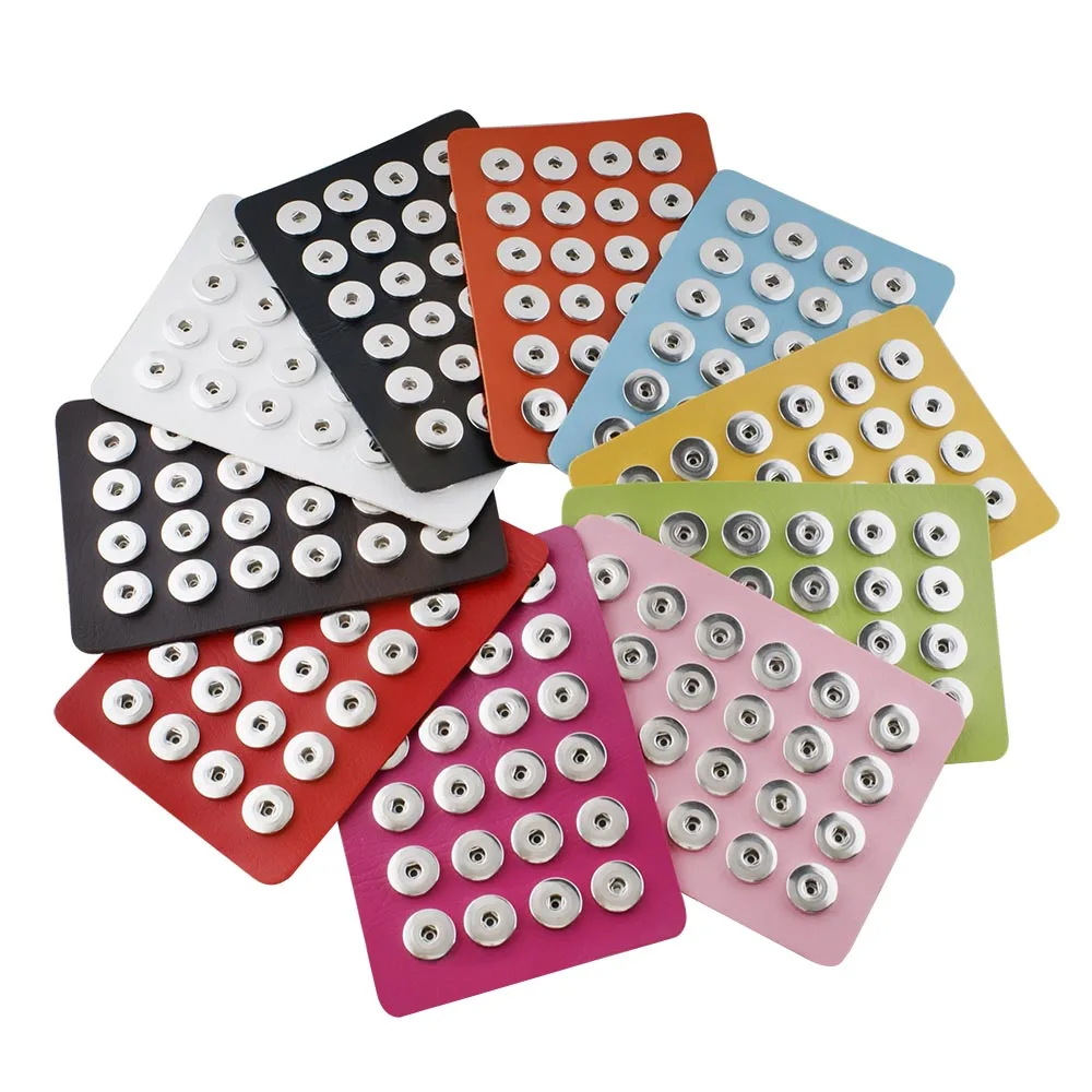 

New High Quality 10 colors Leather Snap Display 24pcs Metal buttons fit 18mm Snaps button snap jewelry Soft Display Stand XX0011
