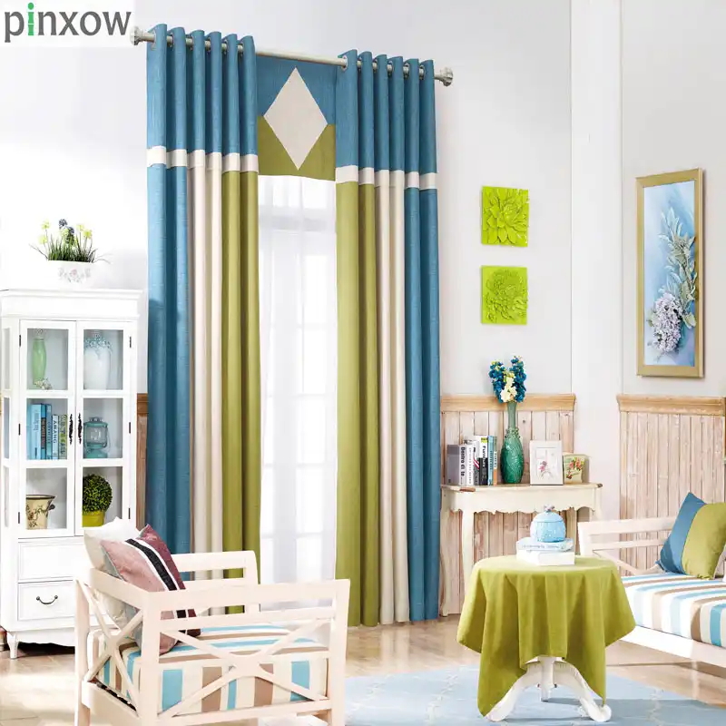 Modern Linen Curtains For Living Room Blue Solid Drapes Natural