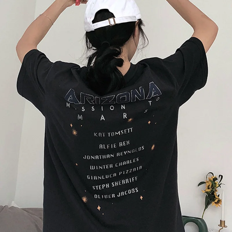 

Floral Print Women's Cotton Long T-shirt Top Short Sleeve O-Neck Black T Shirts Tee Tops Summer Unisex Loose Tees Female Clothes