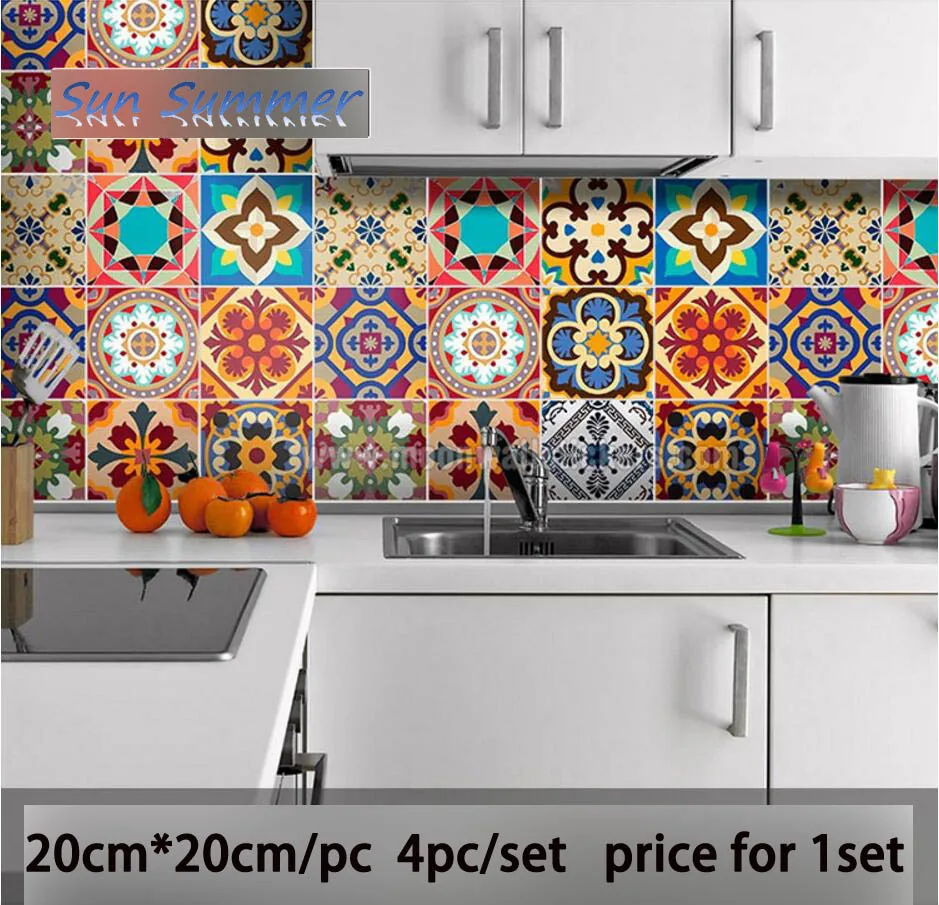 Bohemian gaya dapur wallpaper dinding stiker bukti minyak ...