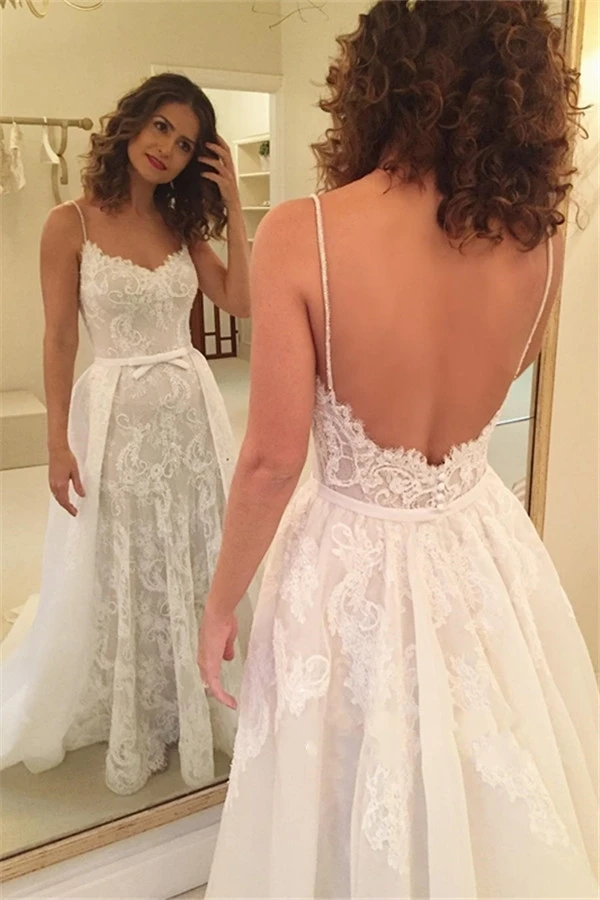 Backless Sexy Sheath Spaghetti-Straps Appliques Wedding Dresses 3