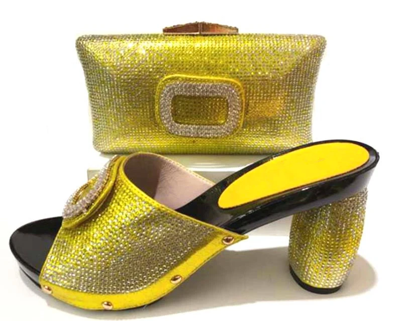 

Slippers shoes and clutches bag for african aso ebi party wedding lady shoe and bag matching set yellow color SB8169-2