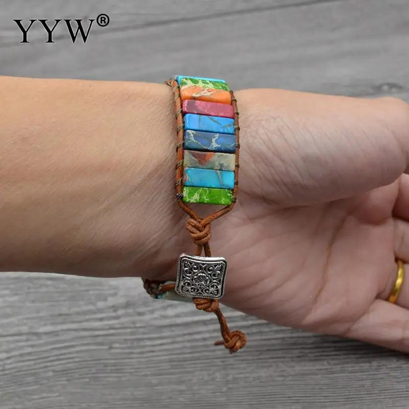 Chakra Bracelet Jewelry Handmade Multi Color Natural Stone Bracelets Creative Gifts Tube Beads Leather Wrap Couples | Украшения и
