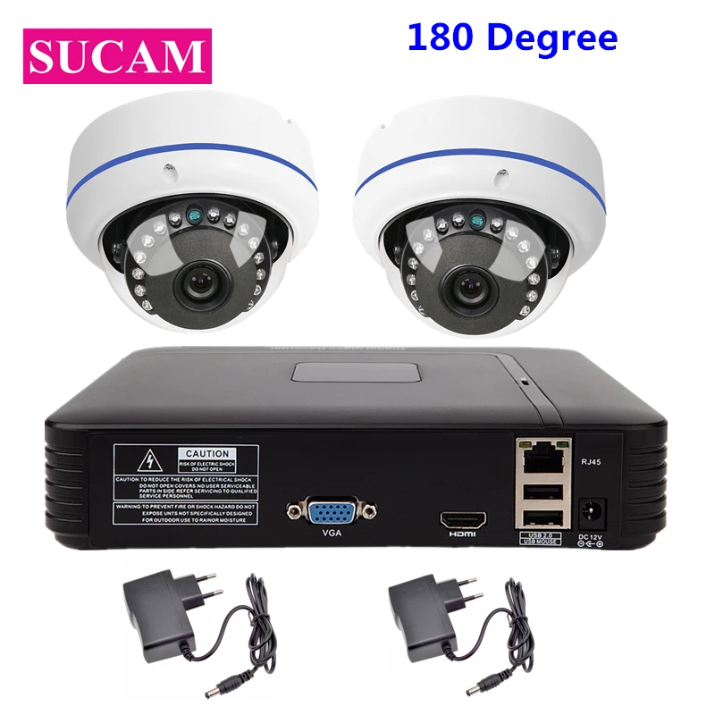 

SUCAM 2MP IP Network Video Surveillance Security Camera Kits 2CH 180 Degrees Fisheye 1080P IP CCTV Camera with Power Supply