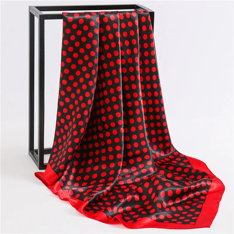 Женский шелковый шарф квадратный дамские шали и обертывания мягкий горошек офисный маленький волос шеи хиджабы платок шейный платок 90*90 см