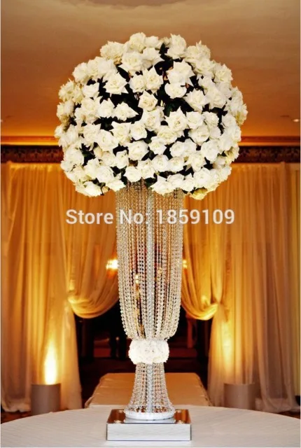 

80CM Tall/10pcs Flower Design Metal Wedding Centerpiece Stand With Crystal Bead/Crystal Wedding Centerpiece/Flower Candle Holder