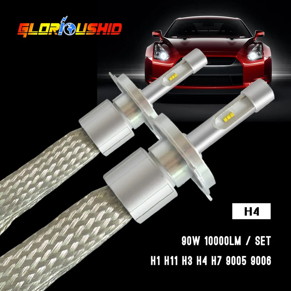 

a pair LED H4 car Headlight HB3 9003 H4 Hi/Lo Beam 6000K White 90W 10000LM LED Headlamp Auto front bulbs Automobile lamp