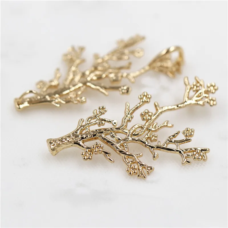 

4PCS 40*25MM 24K Champagne Gold Color Brass Plum Flower Tree Charms Pendants High Quality Diy Jewelry Accessories
