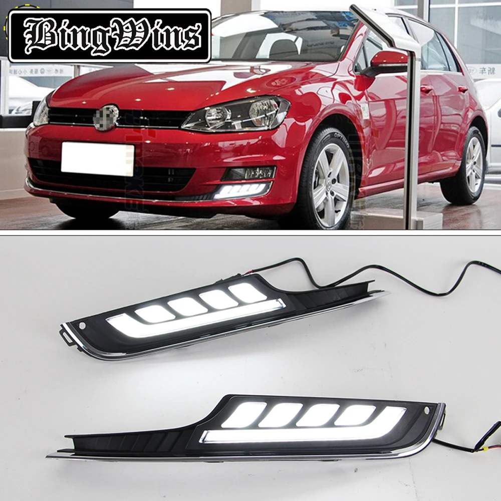 Car styling for LED DRL daytime running light for Volkswagen VW Golf 7 MK7 2013 2017 with yellow