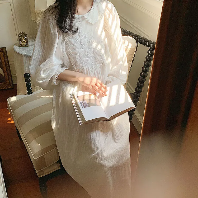 Женская ночная рубашка принцессы в стиле Лолиты, винтажное платье в дворцовом стиле, широкие кружевные ночные рубашки. Хлопковая Ночная рубашка в викторианском стиле, одежда для сна - Цвет: white