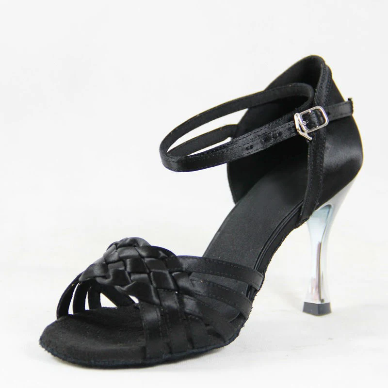 DILEECHI/высококлассные стильные импортные черные атласные туфли для латинских танцев с золотым напылением на каблуке 8,5 см, женские Бальные Танцевальные Туфли для сальсы и самбы - Цвет: Black heel 85mm
