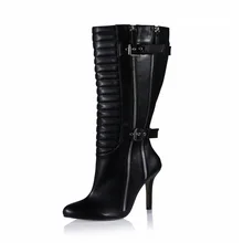 SDTRFT/Сапоги до колена на шпильке 12 см; сезон осень-зима туфли на 20 см с острым носком Женская Пряжка бурдюка; большие размеры 35-42, 43