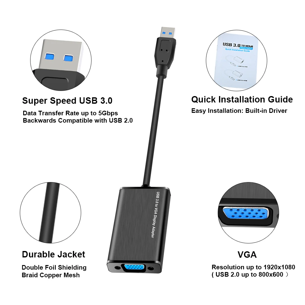 Electop USB 3,0 к VGA Кабель-адаптер внешняя графическая карта видео мульти-дисплей конвертер адаптер для ПК ноутбук Windows 7 8 10
