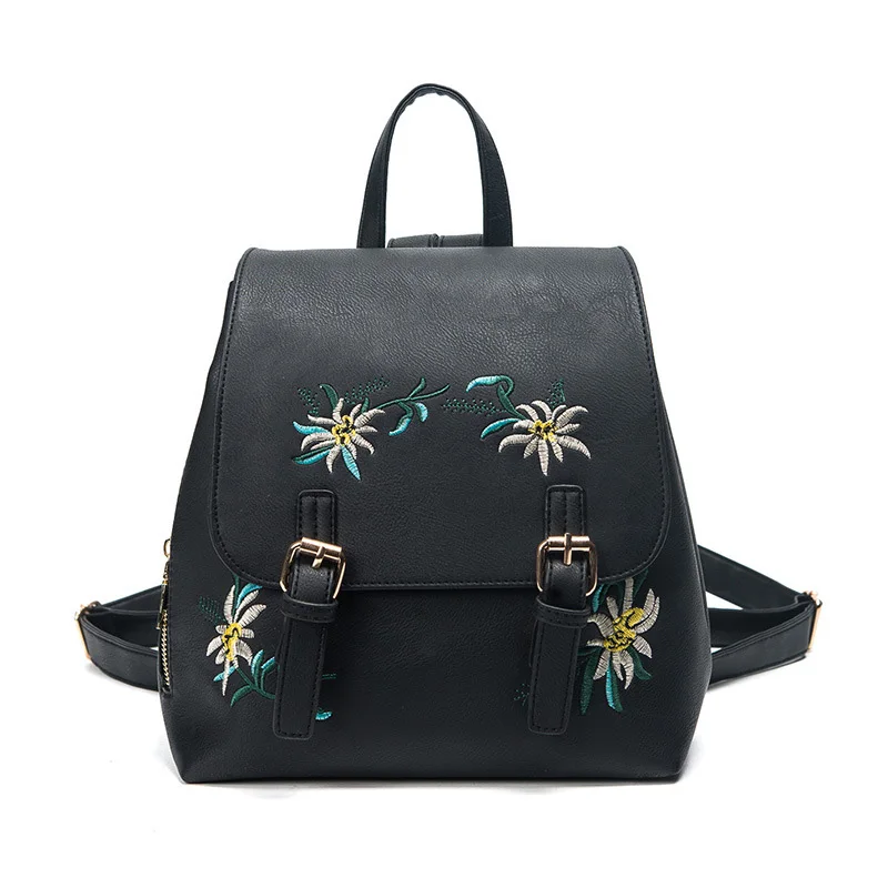 

2018 Fashion New Female Shoulder Bag Portable Embroidery Backpack PU National Wind Flower Color Embroidery