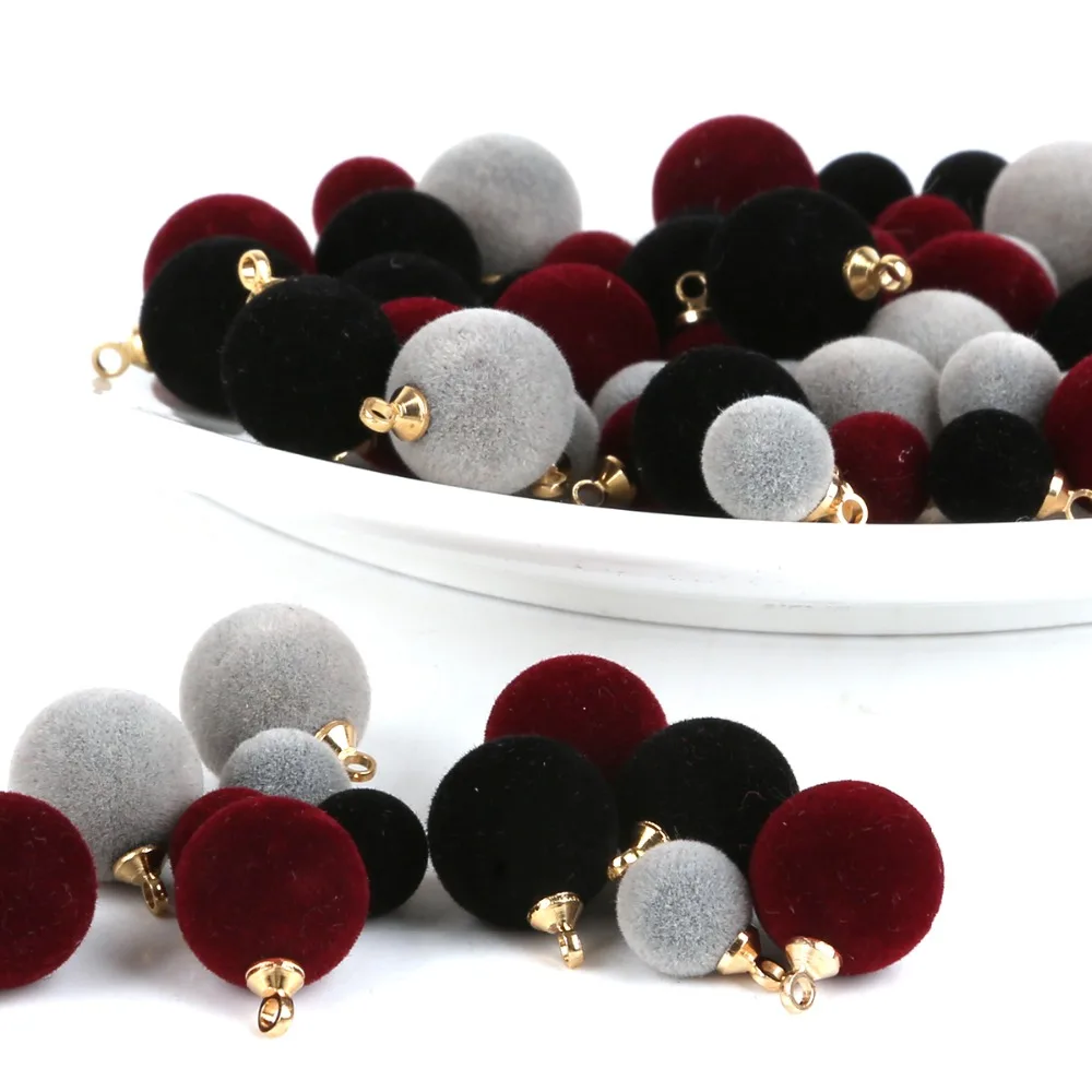 

10pcs Diameter 8/12mm Autumn and Winter Season Color Flocking Round Ball Beads Pendant Charms for DIY Jewelry Making Accessory