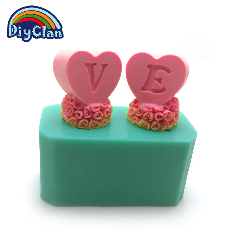 V E Свадебные 3D формы сердца "L. O. V. E" буквы кекс украшения инструменты торт плесень руководство Алфавит формы свечи S0254LO+ S0253VE - Цвет: V E