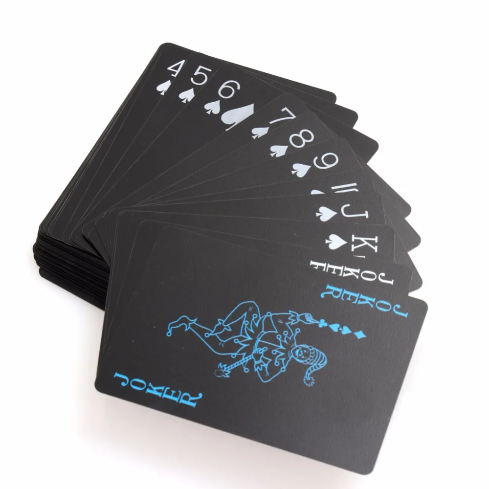 Goede 55 Pieces dek Speelkaarten Poker Waterdicht PVC Card Set Pure Black Poken Klassieke Goocheltrucs Props Familie Party Game