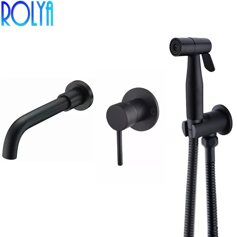 

ROLYA Wall Mounted Basin Faucet Hot&Cold Bathroom Sink Tap Matte Black