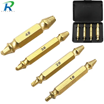

4pcs Damaged Screw Extractor Drill Bits Guide Set Broken Speed Out Easy Bolt Stud Stripped Screw Remover Tool Titanium-Plated