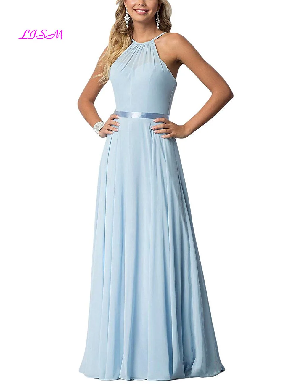 

New Arrival Halter Chiffon Bridesmaid Dress Long A-Line Formal Gowns Corset Back Zipper Party Dresses vestido de festa longo