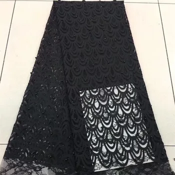 

Nice Nigerian Lace Fabrics Beaded French Tulle Lace African Black White Lace Material On Sale For Dress Lace Fabric By Yard