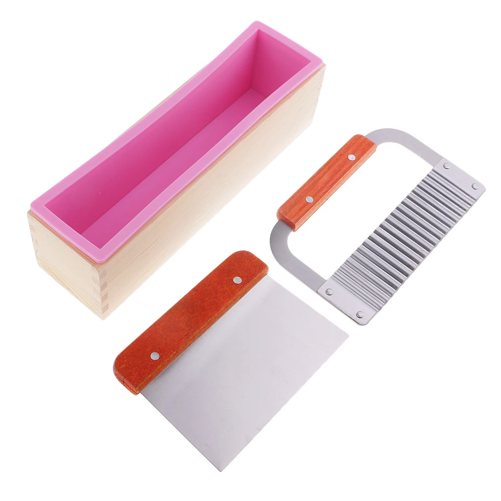 Silicone Soap Mold 900ml with Wood Box Stainless Steel Loaf Soap Cutter Slicer Cutting Tools Home Kitchen Tools Set