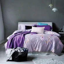 Purple Red Yellow Bedclothes Egyptian Cotton Luxury Bedding set Plaid Floral King Queen size Duvet cover Bed linen set Pillowcas
