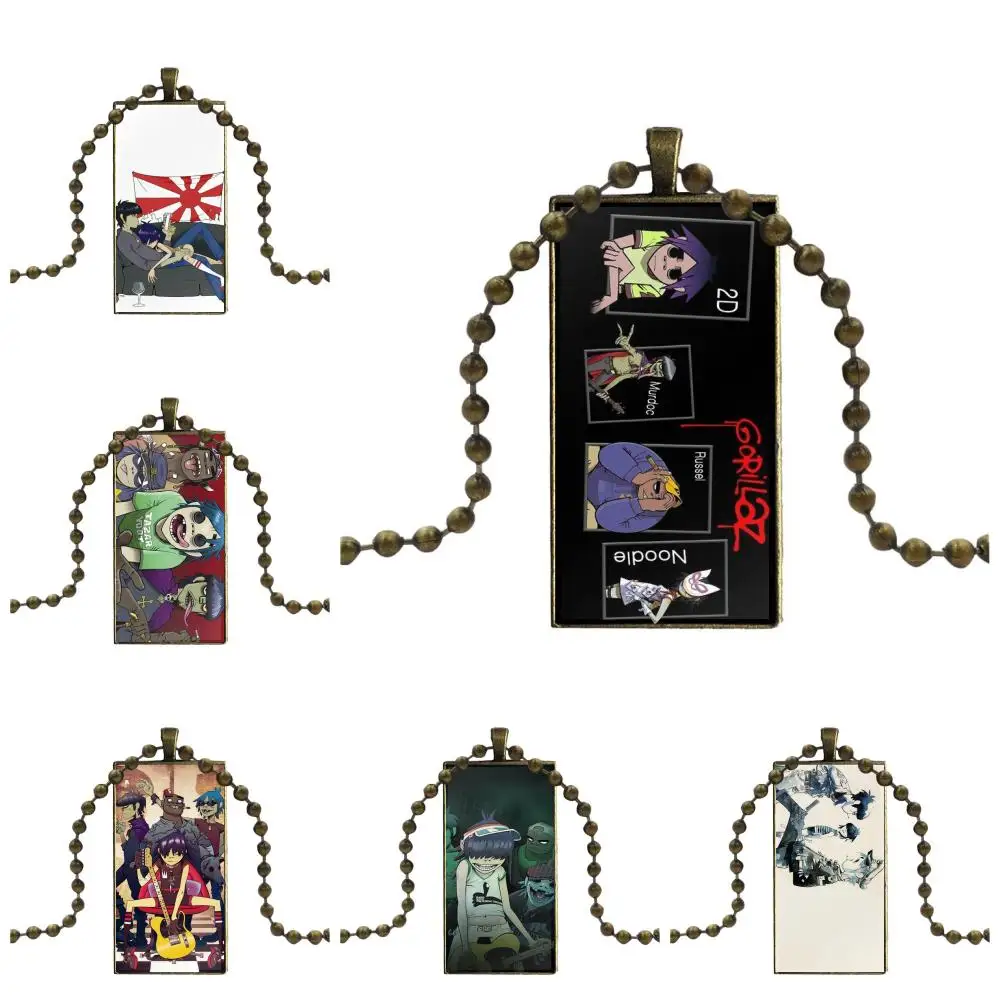 

EJ Glaze For Women Gift Gorillaz Popular Band Glass Cabochon Pendant Necklace Rectangle Fashion Necklace