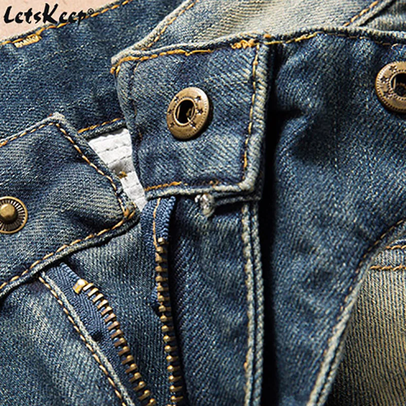 LetsKeep мужские рваные мужские байкерские джинсы с принтом в полоску; обтягивающие джинсы для езды на мотоцикле до колена отверстие рваные джинсы; узкие сапоги, MA396