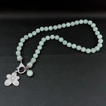 

natural 10mm round amazonite necklace gold plated cz micro Pendant