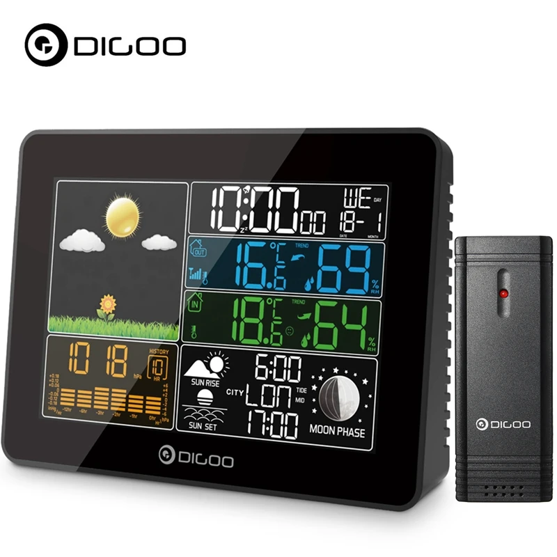 

Digoo DG-TH8868 Wireless Full-Color Screen Barometric Pressure Weather Station Hygrometer Thermometer Forecast Sensor Clock