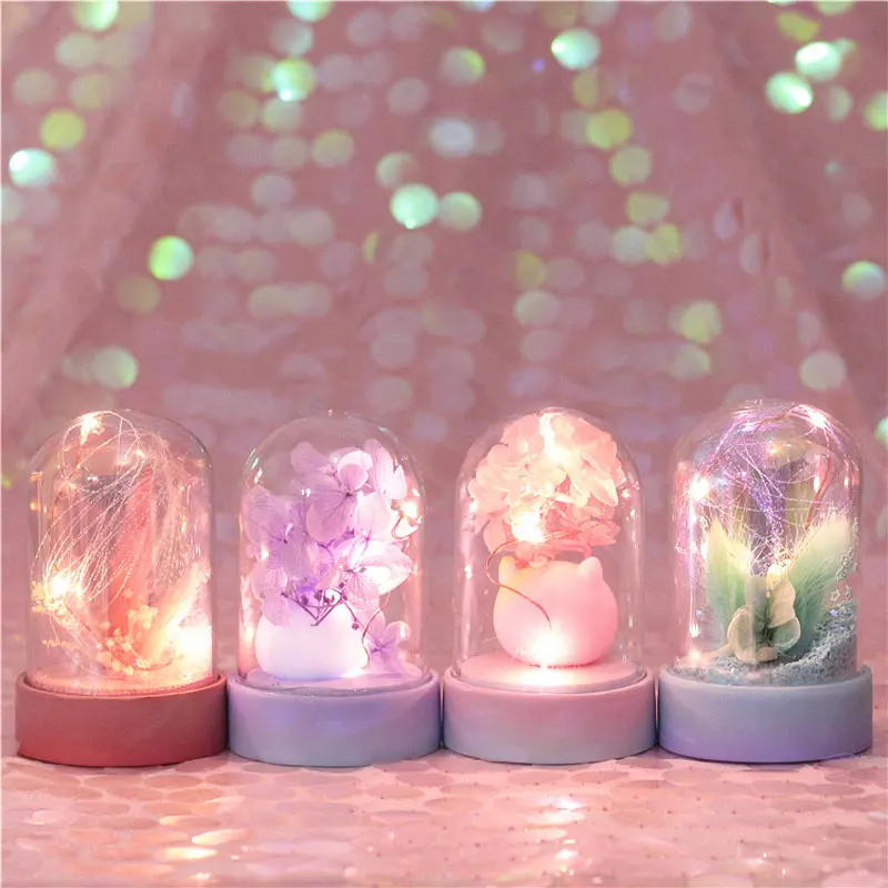 

4 Style Choice Dried flowers Lighting Led Night Lamp Eternal flowers Creative Battery Night Lamp Home Bedroom decorations