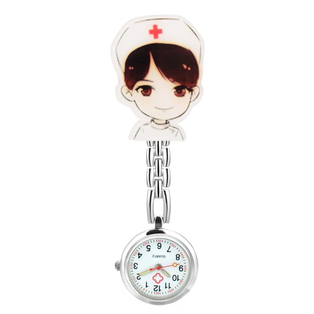 Shellhard 1pc Cute Cartoon Nurse Watch 6 Styles Beautiful Girl Pattern Luminous Pin Quartz Pocket Brooch Fob Nurse Watch