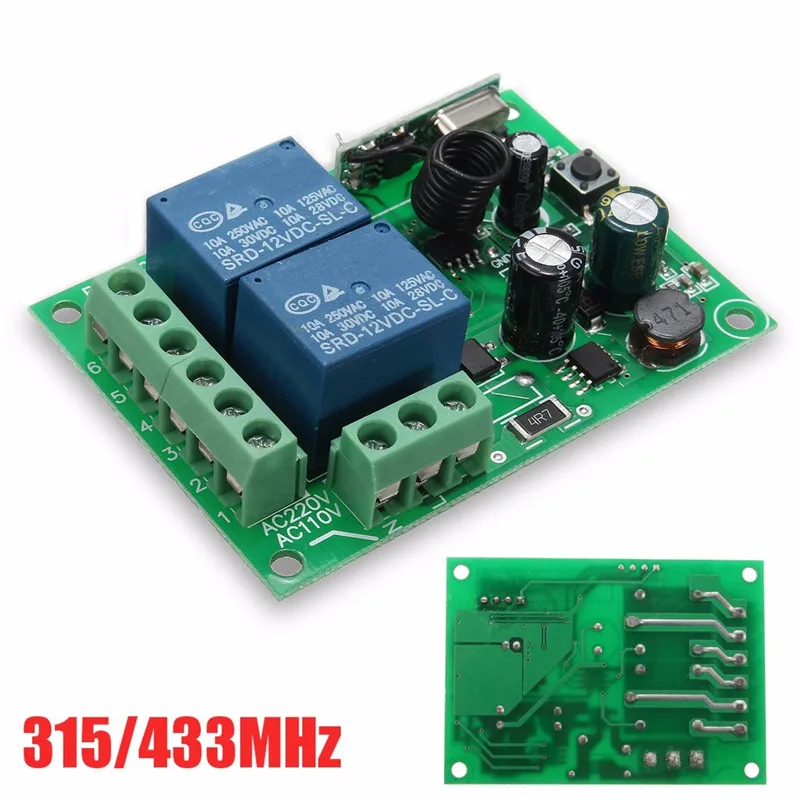 

Smart Home DC 12V 220V 10A 315/433MHz 2 Channel Wireless Relay RF Remote Control Switch Heterodyne Receiver