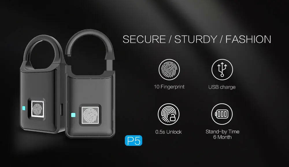 

Smart Keyless Door Lock Fingerprint Padlock Biometric Waterproof Electronic