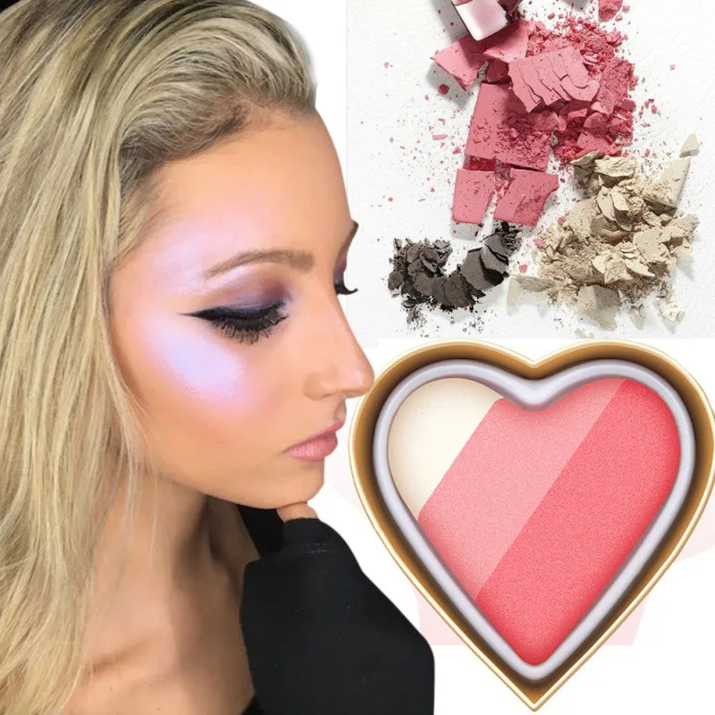 4Colors Blush Women Face Makeup Palette Highlight Heart Shaped Blush