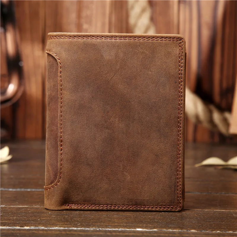 

Foreign trade men's leather vertical wallet, Crazy Horse wallet, tidal head layer, cowhide wallet, old wind, Student Wallet 566