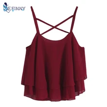 EFINNY женские короткие топы, сексуальные летние Топики, пляжные шифоновые топики с рюшами, красивый кросс-жилет на спине