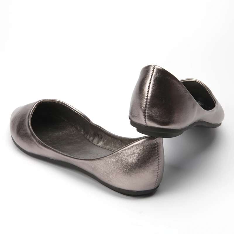 US5-9 Fashion Girls PU Leather Comfort  Gold Silver Flats SLIP-ON Concise Summer Shoes Womens