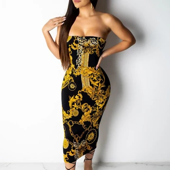 

Baroque print tube vintage dress Retro sexy dress summer style 2019 maxi long party dress de fiesta