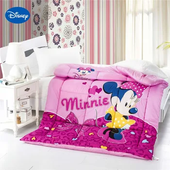 

Minnie Mouse Bow Printed Quilted Comforter Single Twin Size Girls 100% Cotton Fabric Autumn Winter Season Rosy Cartoon Character