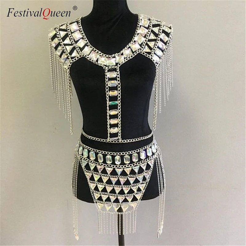 Женский вечерний комплект из 2 предметов FestivalQueen топа и мини юбки с кристаллами