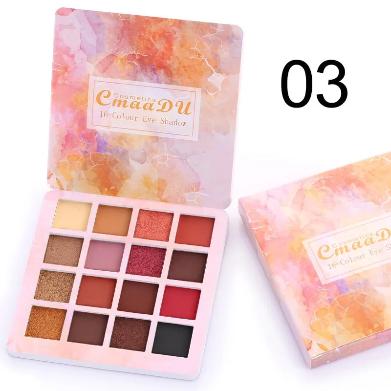 CmaaDu, 16 цветов, сияющий макияж для глаз, матовые и Металлические тени для век, Палетка, водонепроницаемые мигающие тени для век, косметика, профессиональная