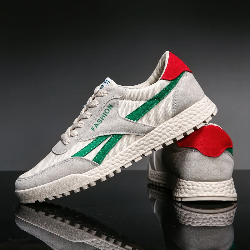 

New Fashion Casual Flat Vulcanize Shoes For Men Breathable Lace-up Shoes Footwear Striped Shoes Flax And Cattle Cross Stitching